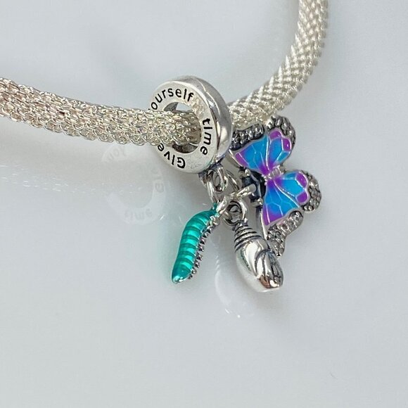 Sterling Silver Give Yourself Time - Butterfly Life Cycle Dangle Charm - Picture 7 of 15